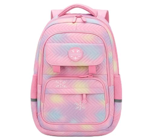 Mochila Escolar Unissex Reforçada em Poliester com Alças Confortáveis e Bolsos Inteligentes para Livros Estojo e Lancheira Tamanho Compacto Ideal para Estudantes (Rosa)