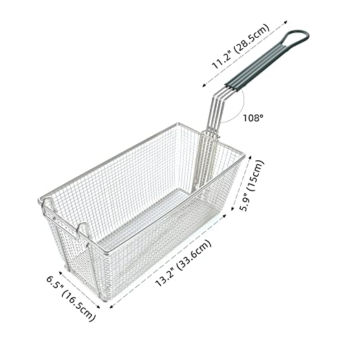 Delizon 2Pcs Deep Fryer Basket With Front Hooks Non-Slip Handle, 13.2"X 6.5"X 5.9" Basket And 11.2" Long Handle Deep Fried Drain Basket For Floor Fryer, Easy Installation #TOP2