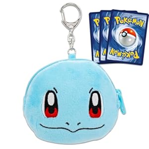 Squirtle Coin Purse Set – Bundle with 4″ Pokemon Mini Pouch with Keychain Plus Pokemon Cards | Squirtle Coin Wallet for Women