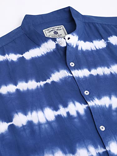 Image of Dennis Lingo Men's Ombre Slim Fit Cotton Casual Shirt with Mandarin Collar & Full Sleeves