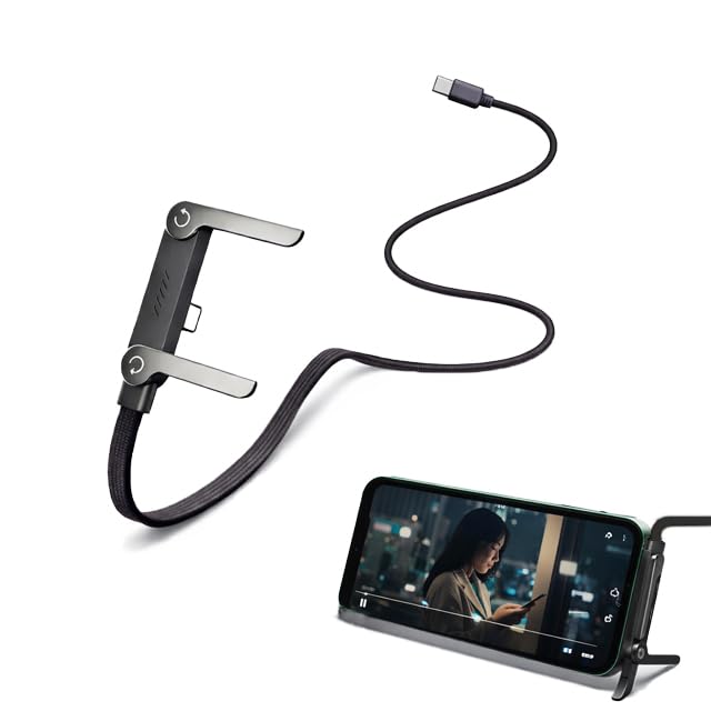 5ft 240W 2-in-1 Fast Charging USB-C Cable with Built-in Foldable Phone Stand — Durable Braided Right-Angle Type-C Charger for Hands-Free Viewing (1-Pack)