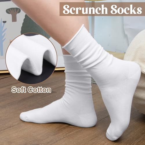 Image of Chalier 5 Pairs Slouchy Socks for Women, Soft Cotton Crew Socks | Breathable Blend, Elastic Cuff, Cute Roll Top, Calf Scrunch Tube, Easy Pull On, Flexible Stretch Motion, Casual Daily Wear