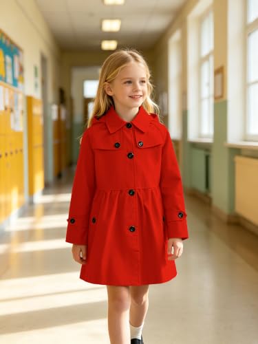 Image of Cromoncent Girl's Rain Jackets Waterproof Hoodie Trench Coat Cute Dress Coat Outerwear, 3-12 Years