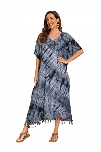 Image of Beautybatik Women Hippie Tie Dye Caftan Kaftan Loungewear Maxi Plus Size Long Dress XL to 4X