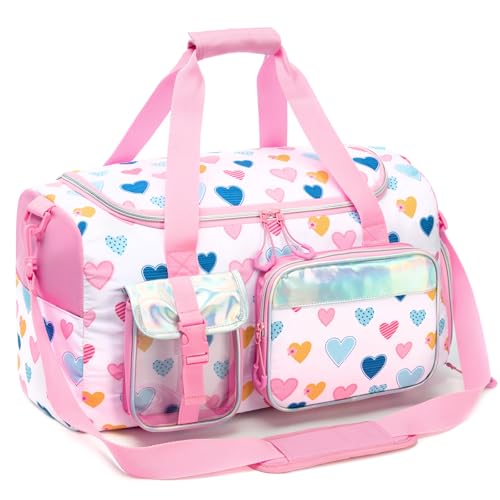 Bolsa de viagem infantil para meninas, bolsa de dança para crianças, bolsas noturnas para adolescentes, esportes, ginástica, com compartimento para sapatos, P - Love White