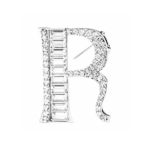 Image of Letter Brooch Pins Initial Rhinestone Brooch for Women Crafts, Silver Plated Metal A-Z 26 Letters Rhinestone Crystal Lapel Pin Brooches