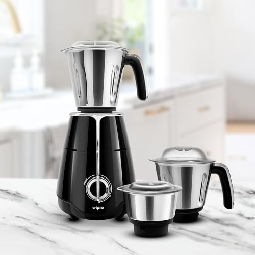 Image of Wipro Elato 1000 Watt, 100% Copper Motor, Mixer Grinder with 3 Jar, Black + Wipro Vesta 2200 watt Indcution Cooktop, Black ((Build Your Home Kit(BYHK))