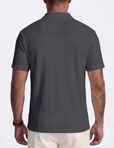 Image of JMIERR Mens Casual Polo Shirt Summer Short Sleeve Vacation Button Beach Knit Stretchy Golf Shirts
