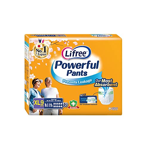 Lifree Powerful Unisex Pants Adult Diapers XL 35-50 Inch 9 Pcs [Single]