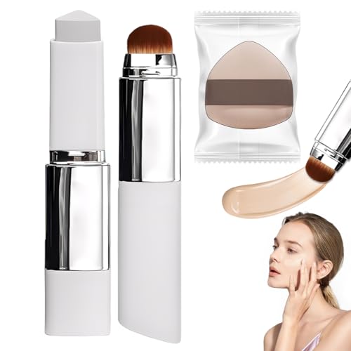 VRYNDH Base Maquillaje Barra Chartming Con Brocha,Crema Blanca Cambia De Color,Corrector Alta Cobertura,Resistente Agua Y Al Sudor,Base coreana,Cobertura Profesional,(Blanco marfil)