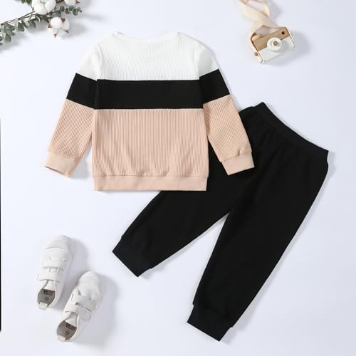 Image of Kid Toddler Boy Clothes Color Block Sweatshirt and Casual Pants 2Pcs Boys Fall Winter Outfits 1-5T