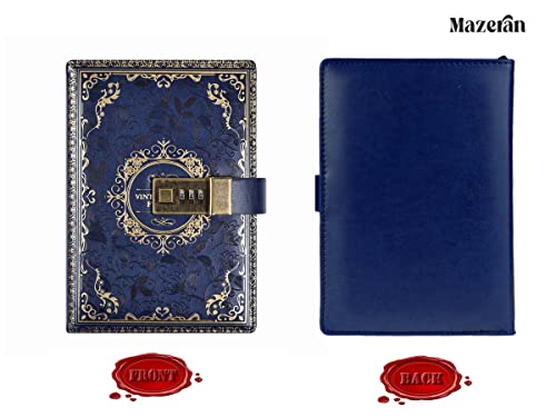 Mazeran Combination Lock Journal, Vintage Elegant Leather Hard Cover Floral Embossed Notebook Diary - Image 2