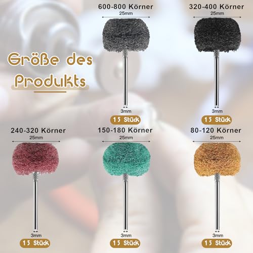 VEGCOO 75 Stück 25mm Schleifscheibe, Metallschleifaufsatz mit 3mm Stiel-Rotationswerkzeug, Schleifen Staubwischen polishing für Schmuck Glas Metall Holz