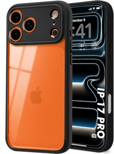 Image of VONZEE Clear Transparent Back Cover Case for iPhone 17 Pro with Camera Protection Anti Yellow Slim Fit Anti-Fingerprint & Lightweight Protective Cover-Black