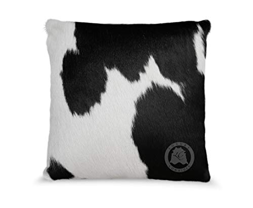Genuine Cowhide Pillow Cover 15x15", 100% Real Cow Hide (Black White, 1 pc)
