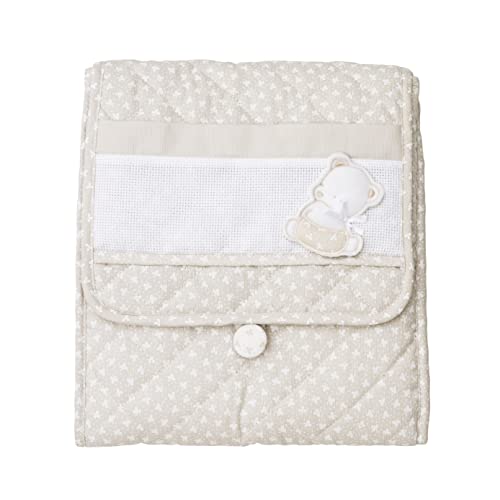 FILET - Cambiador de Ropa de Viaje, Cambiador Portátil para Cambio de Pañales, Realizado en Algodón Acolchado, con Bolsillo en Tela Aida para Bordar, Made in Italy, Trébol Paloma