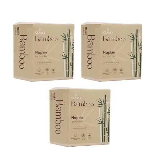Image of Claret Bamboo Napkin | 1-Ply | 100 Pulls | Bamboo Rich Pulp | OBA Free | Gentle & Soft (Pack Of 3)
