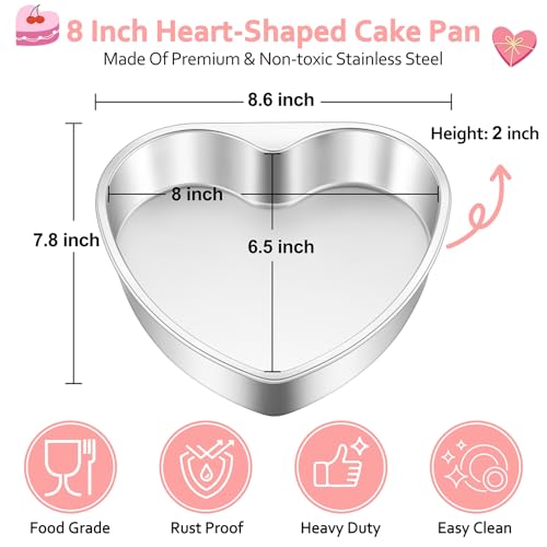 TeamFar Heart Cake Pan Set of 2, 8 Inch Stainless Steel Heart Shaped Cake Pans, Metal Cake Baking Pan for Valentine’s Day, Weddings & Anniversaries, Healthy, Oven & Dishwasher Safe by TeamFar - Image 2