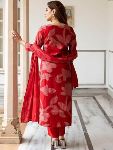 Image of ANNI Designer Bandhani Embroidery Kurta Plazzo Set with Dupatta - Women Kurta Sets for Women | Kurti Set for Women | Suit Set for Women Cotton