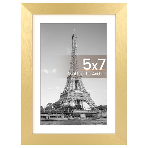 Image of upsimples 5x7 Picture Frame, Display Pictures 4x6 with Mat or 5 x 7 Without, Wall Hanging Photo Frames, Gold, 1 Pack