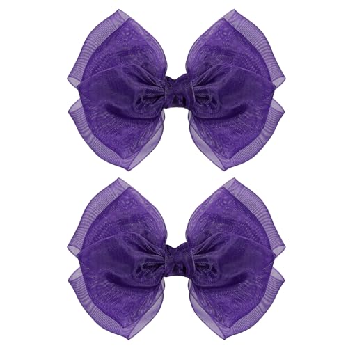 Dark Purple Mesh Hair Bows Clips 4" Organza Ribbon Hair Barrettes Alligator Hairpins for Girls Fall Birthday Wedding Party Dress Outfit Decor Accessory Teens Back to School Gift