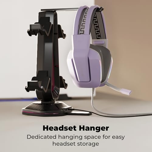 Image of Zebronics PS5S Quad Gaming Controller Stand with Headphone Hanger, Supports PS5, PS4, Xbox & Switch Controllers, 12 Dual Zone RGB Lighting, Dual USB Hub, Anti-Slip Base