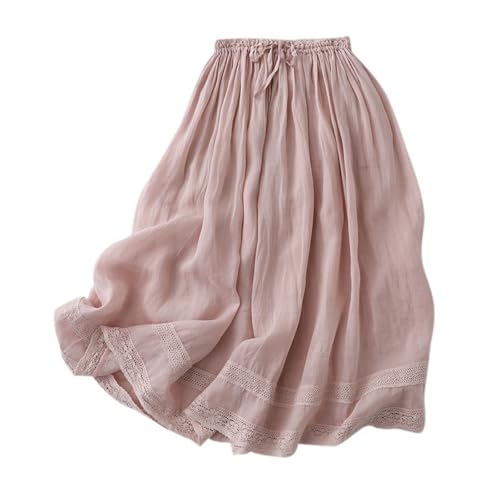 Jupe midi double couche confortable à taille élastique et broderie fluide