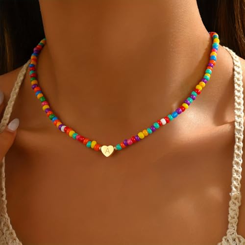 Colorful Initial Necklaces for Girls Women Kids - Teen Girls Gifts Trendy Beaded Initial Necklace Dainty Letter Necklace Gifts Choker Necklaces for Girl Jewelry4