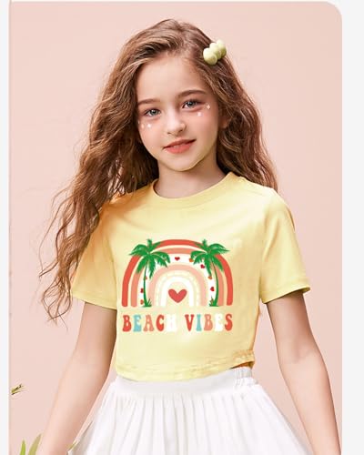 Image of DDSOL Girls Crop Tops Summer Palm Tree Sunset Beach Shirt Hawaii Short Sleeve Tropical Tshirts for Teen Girl 6-14 Years
