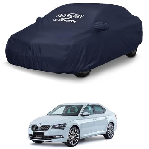Image of KINGSWAY Accessories Waterproof Car Cover Only Compatible with Skoda Superb Year 2020 to 2023, Mirror Pockets, Bird Poop, All Weather, Scratch and UV Protection Car Body Cover, Grey