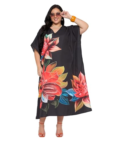 Image of Gypsie Blu Women Plus Size Kaftan Dress Beach Cover Up Maxi Dresses for Women, V-Neck Kimono Sleeve 1X-3X