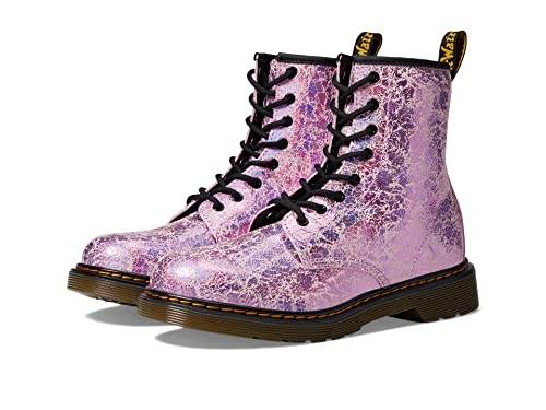 Image of Dr. Martens Kid's Collection 1460 Lace Up Fashion Boot (Big Kid) - Boots for Kids - Leather Lining & Upper Pink Disco Crinkle 5 UK (US 6 Big Kid) M