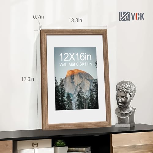 Image of VCK 12x16 Frame 5 Pack, Walnut Wood, 8.5x11 Mat, Glass, for Photo Print
