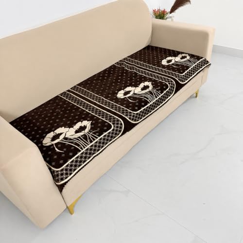 Image of Homerz Premium Chenille Fabric Sofa Cover | Soft, Durable & Dustproof | Decorative Couch Cover (Florida Coffee, 5 (3+2) Seater, Only Seat Cover)