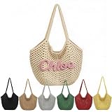 Bolso De Playa De Ganchillo Personalizado Con Nombre - Capazo Grande Hecho A Mano For Mujer - Bolsa De Verano Boho For Viajes Y Vacaciones - Regalo Personalizable Elegante