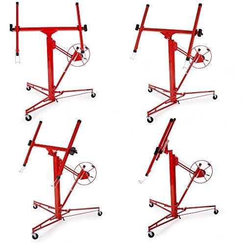Bananaww Elevador pladur 13 Ft Capacidad 150 lbs con Brazo telescópico Giratorio 360°, Ruedas bloqueables y cabrestante Freno para instalación Techo y Pared Inclinada por una Sola
