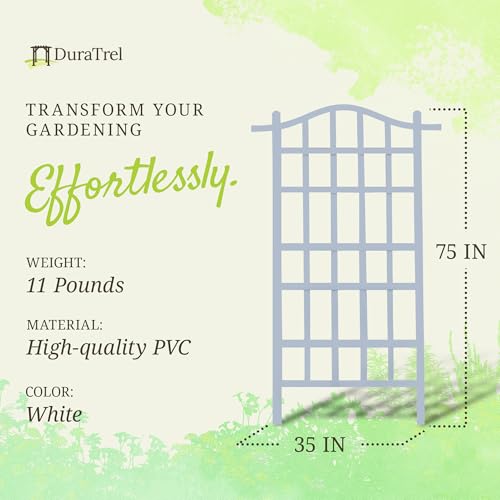 Dura Trel Melrose 35 x 75 Inch Indoor Outdoor Garden Trellis Plant Support for Vines and Climbing Plants Flowers and Vegetables White