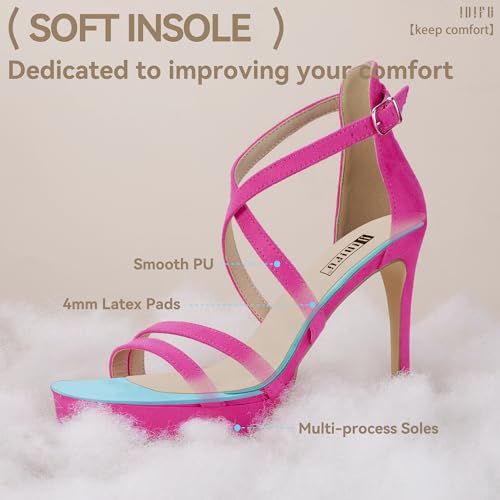 Image of IDIFU IN4 Platform High Heels for Women Strappy Heeled Sandals Square Toe Heels Stiletto Heels Women's Wedding Party Bridal Sexy Dress Shoes Open Toe Heels