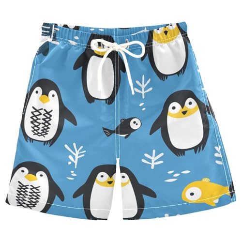 Jucciaco Boys Beach Board Shorts Penguin Cartoon Animal Swim Trunk Teen Swimwear Multicolor