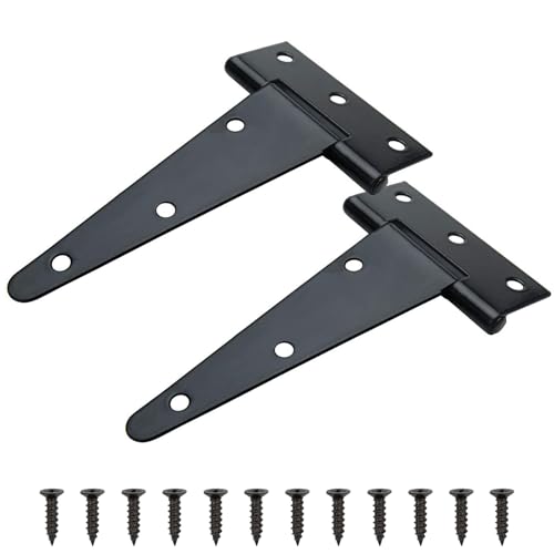 TamBee Barn Door Hinges Heavy Duty T Strap Shed Door Hinges - Black, Iron, Rustproof for Wood Shed Door, Barn Door, Cabinet Door and Fences Yard Door 5 Inch (2 Pcs)
