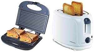 Bajaj ATX 4 750-Watt Pop-up Toaster, White Electric Toaster & Bajaj SWX 4 Deluxe 800-Watt 2-Slice Grill Sandwich Maker, Black Sandwich Toaster