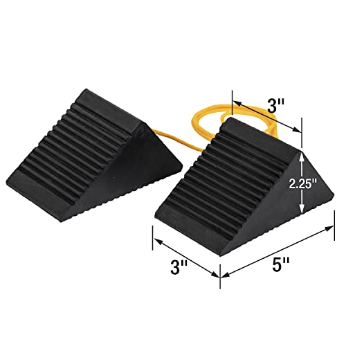 Image of Buyers Products WC35225 Mini Rubber Wheel Chock Set, 5 x 3 x 2.25 Inches, 36 Inch Nylon Rope, Ideal For ATVs , Riding Lawnmowers And Gas-Powered Scooters, Rust And Chemical Proof