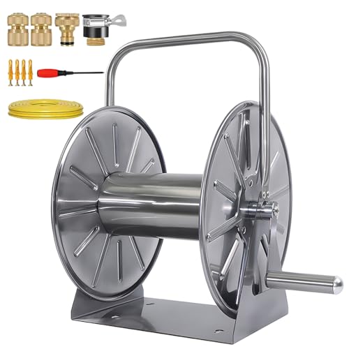 GLGGXBF Stainless Steel Garden Hose Reel, Wall/Floor Mounted, 135-Feet 1/2