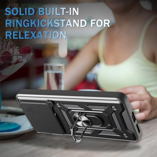 Image of SPAZY CASE Vivo V60 Pro Back Cover | Heavy Duty Hybrid Case with 360 Degree Rotating Finger Ring Holder + Slider Shutter Camera Protection Case for Vivo V60 Pro - Black