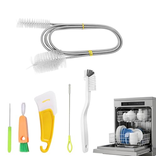 Image of Dishwasher Cleaner Brush Kit - 6PCS Deep Cleaning Tools with Pick, Scraper, Straw Brush, Gap & Angle Brush, Flexible Tubes Brush for Spotless Dishwasher