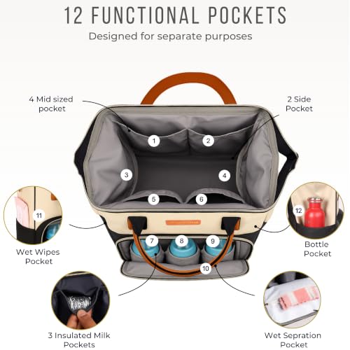 Image of MAMMA Vegan Leather Diaper Bag for Mothers for Travel, Baby Bag for Mother Travel, Diaper Bag for Baby, 12 Pockets Waterproof Diaper Bags for Mom, Hospital Bag for Delivery Women | 9 Months Warranty