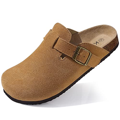 Image of KIDMI Genuine Suede Clogs for Women Men Cork Footbed Sandals Leather Mules Potato Shoes with Arch Support