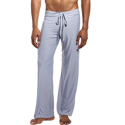 K-Men Men's Sports Tight Pants Nylon Base Layer Leggings Mesh Home Pajama Grey M #TOP2