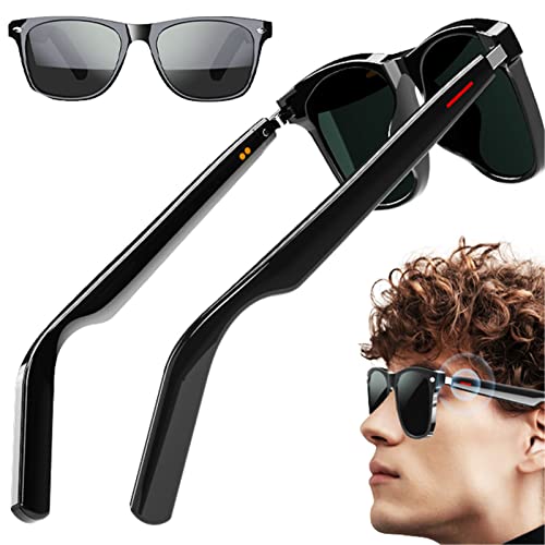 fohatu Lunettes De Soleil De Conduction Osseuse À Oreilles Intelligentes avec des Lentilles Polarisées UV400 Blocking,Spener Lunettes Bluetooth avec Microphone, Cadeau pour Hommes/Femmes,Black Cover