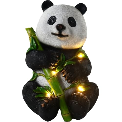 LYEAA Statue de panda solaire en résine – Décoration de jardin durable, sculpture extérieure imperméable pour terrasse, pelouse, cour
